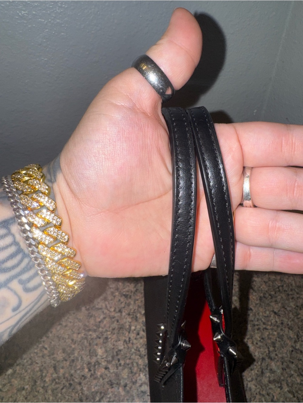 Christian Louboutin Black spike Cabata Mini Grained Leather tote 💎pristine - Picture 11 of 11